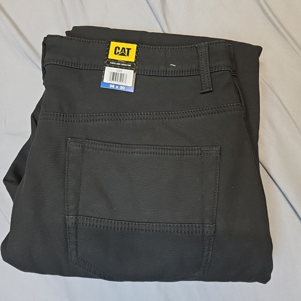 CAT Men's Straight Leg Fleece Lined Stretch Canvas Work Pants Black 36 x 29 NWT